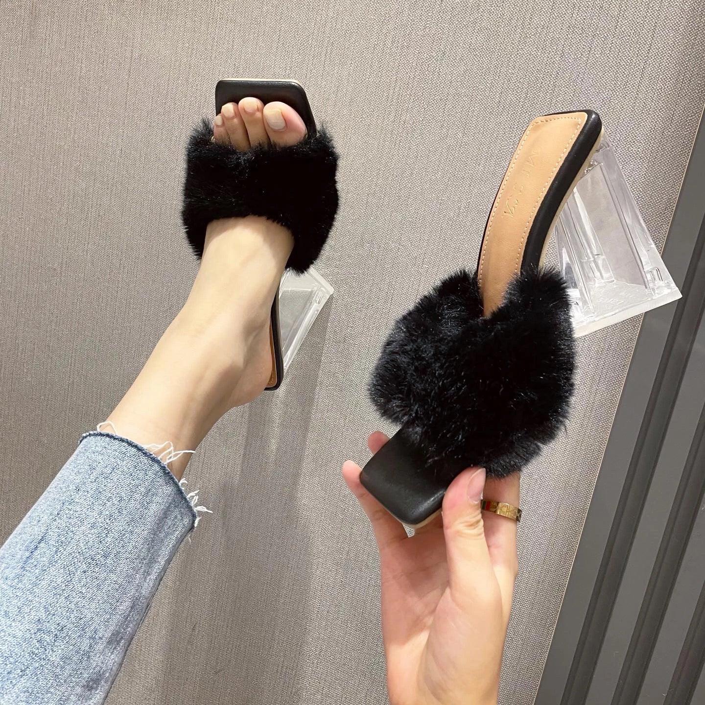 Furry best sale chunky heels