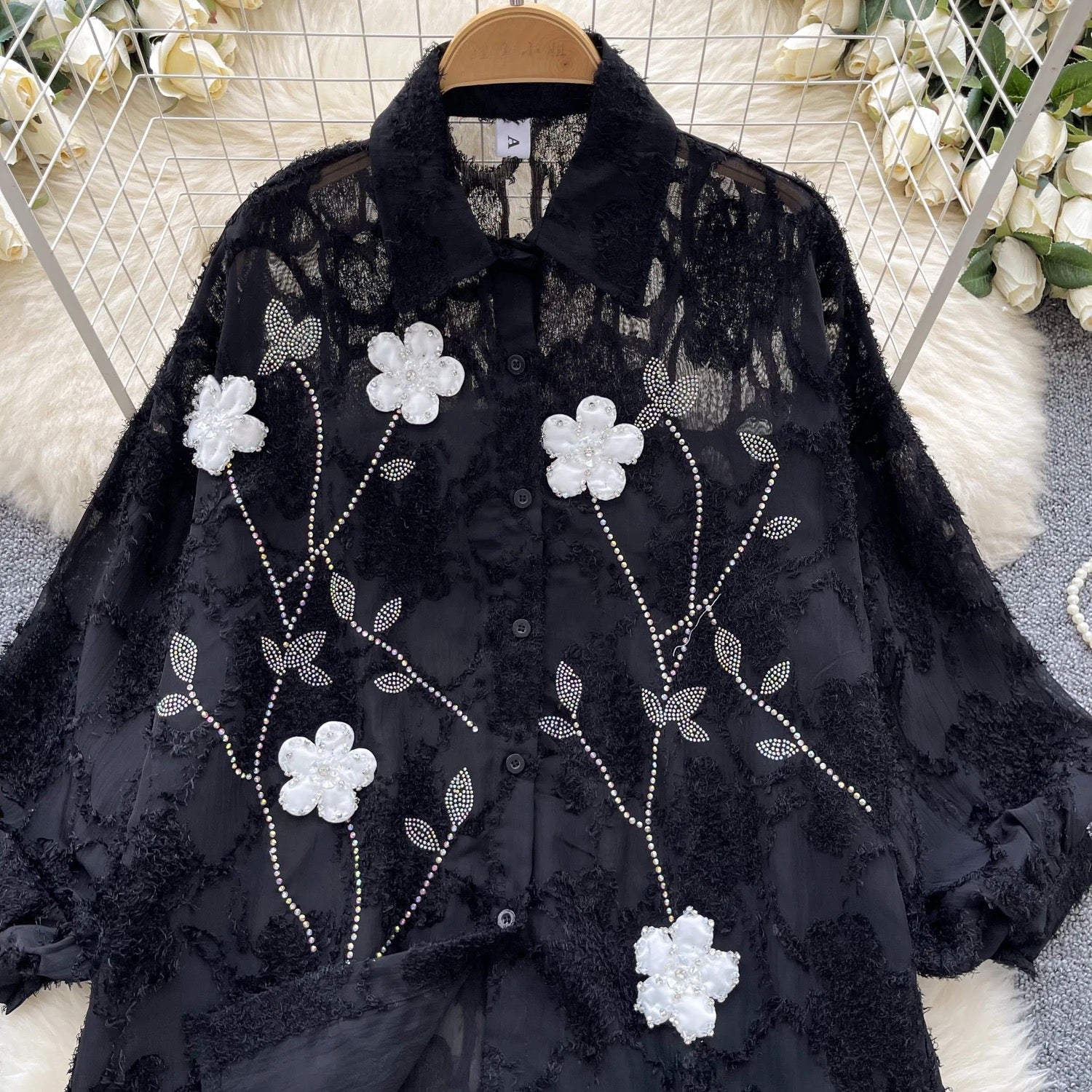 Floral Embroidered Sheer Shirts