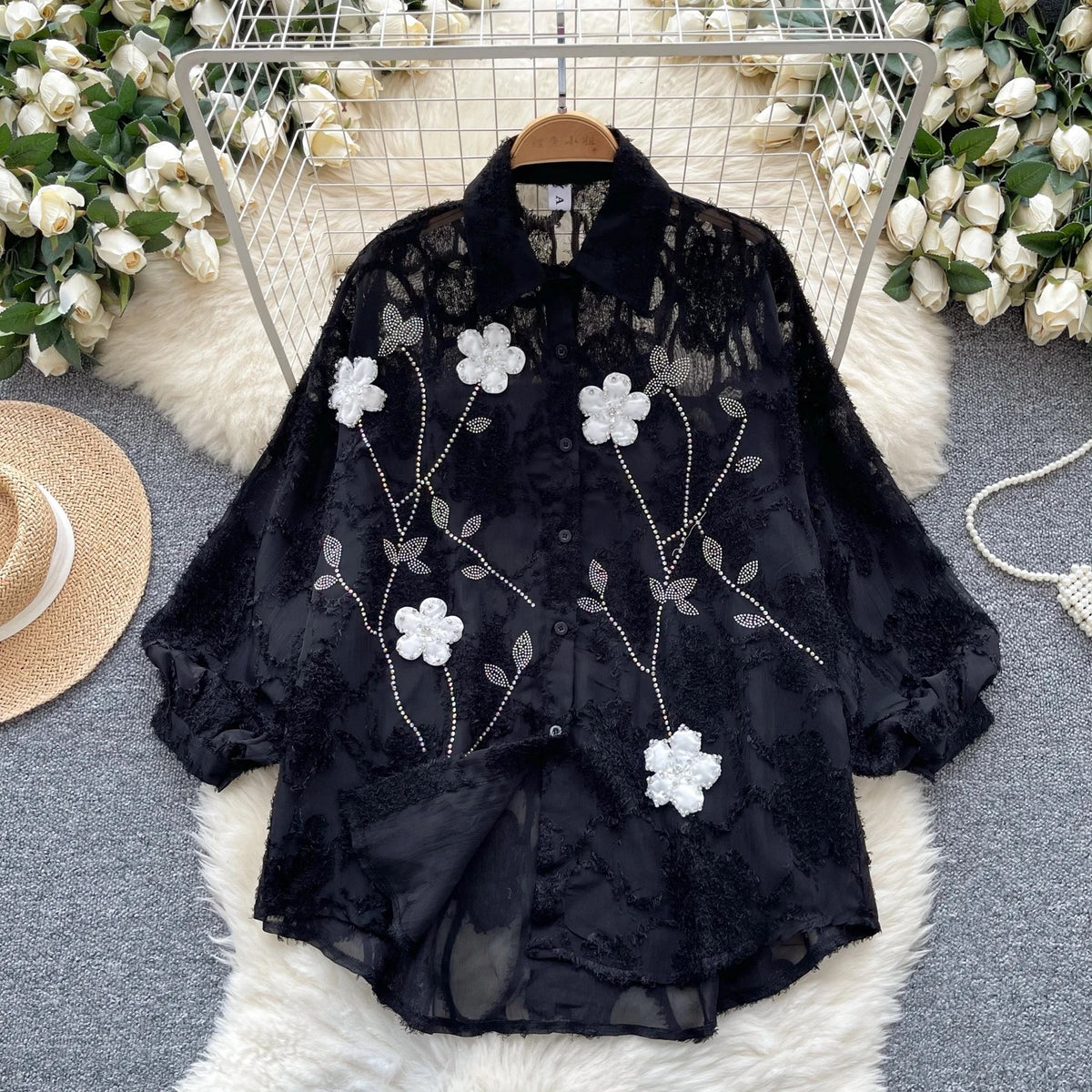 Floral Embroidered Sheer Shirts