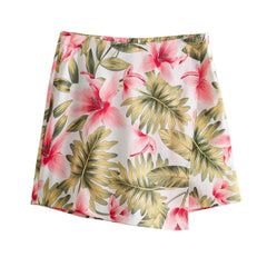 FLORAL PINK FLOWERS AND GREEN LEAVES SKORTS