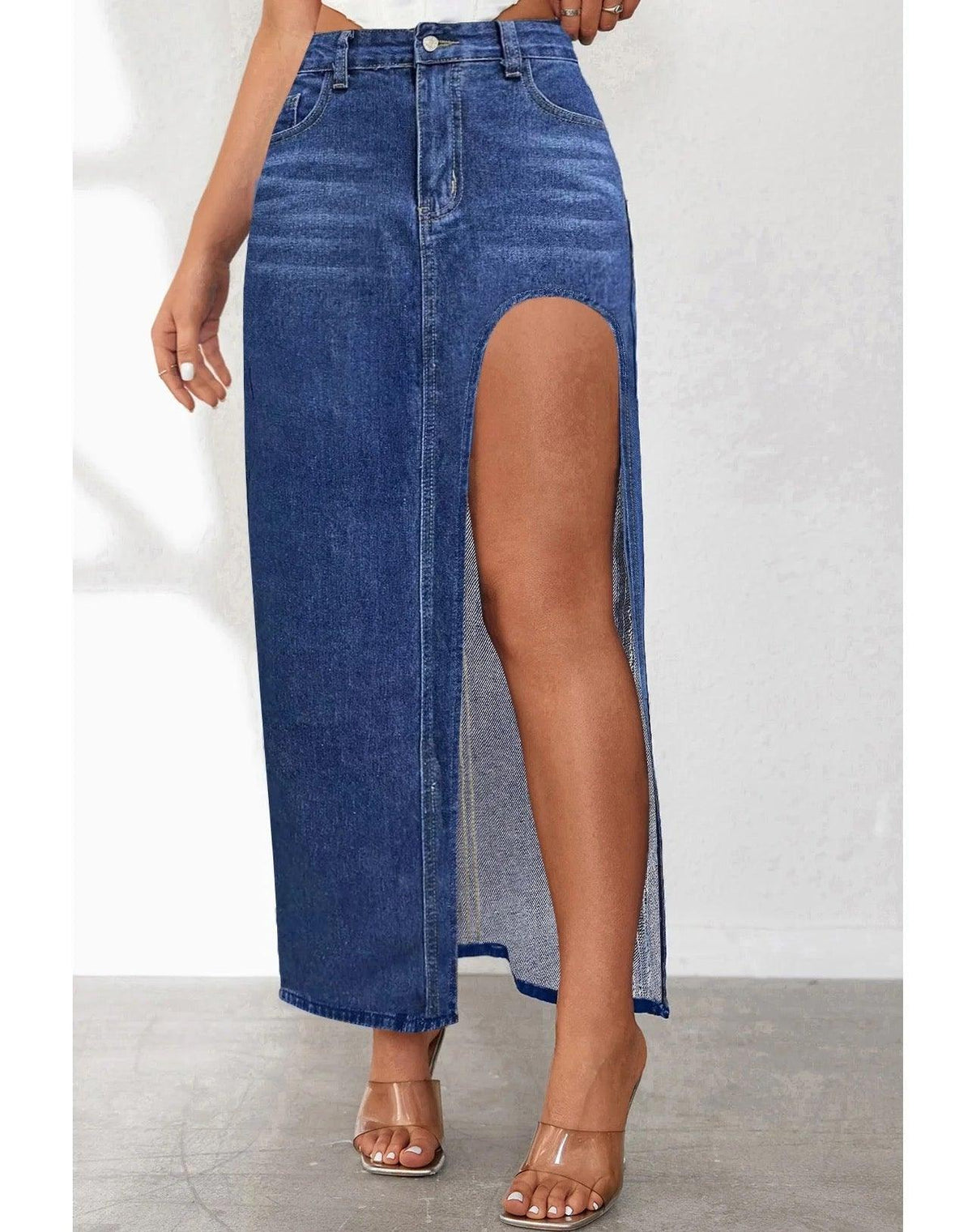 High Slit Denim Skirt - Label Frenesi Fashion