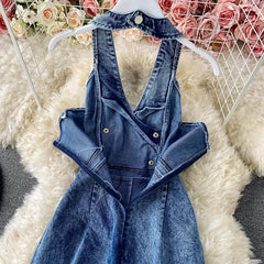 Jeremy Denim Halter Jumpsuit - Label Frenesi Fashion