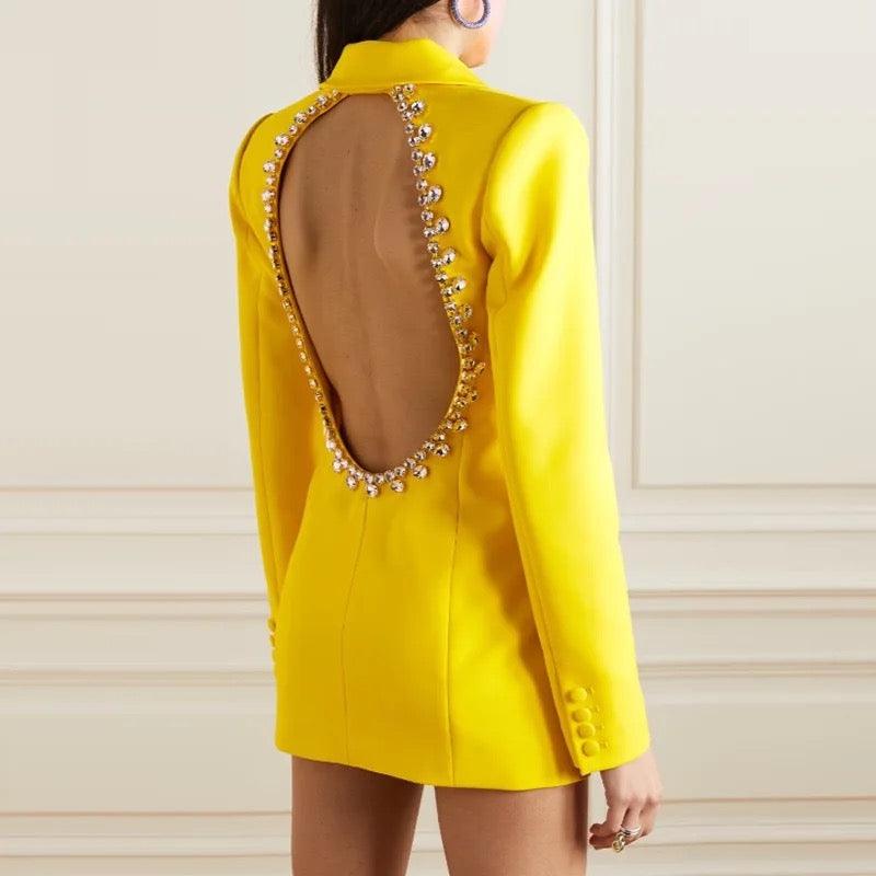 Kesha Rhinestone Backless Blazer - Label Frenesi Fashion