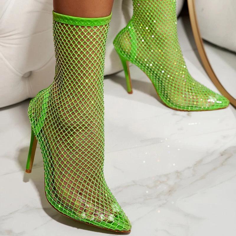 Rhinestone Mesh Boots - Label Frenesi Fashion