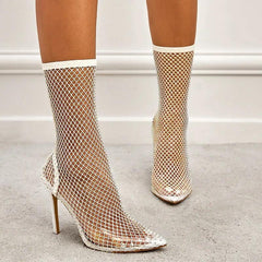 Rhinestone Mesh Boots - Label Frenesi Fashion