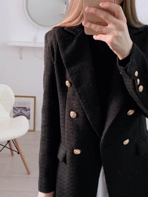 Black Tweed Blazer - Label Frenesi Fashion