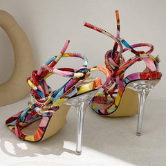 Colourful Tie Up Heels - Label Frenesi Fashion