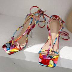 Colourful Tie Up Heels - Label Frenesi Fashion