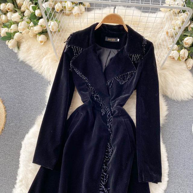 Embellished Velour Trench Coat - Label Frenesi Fashion