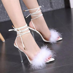 Fur Tie Up Heels - Label Frenesi Fashion