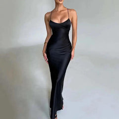 Gia Satin Backless Maxi Dress - Label Frenesi Fashion