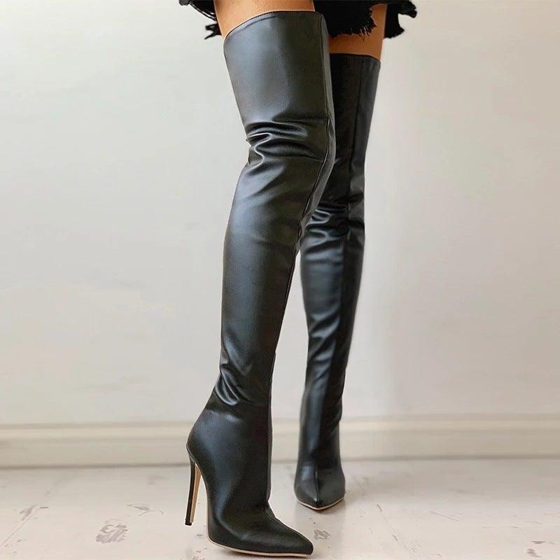 Jeremy Thigh High Leather Boots - Label Frenesi Fashion