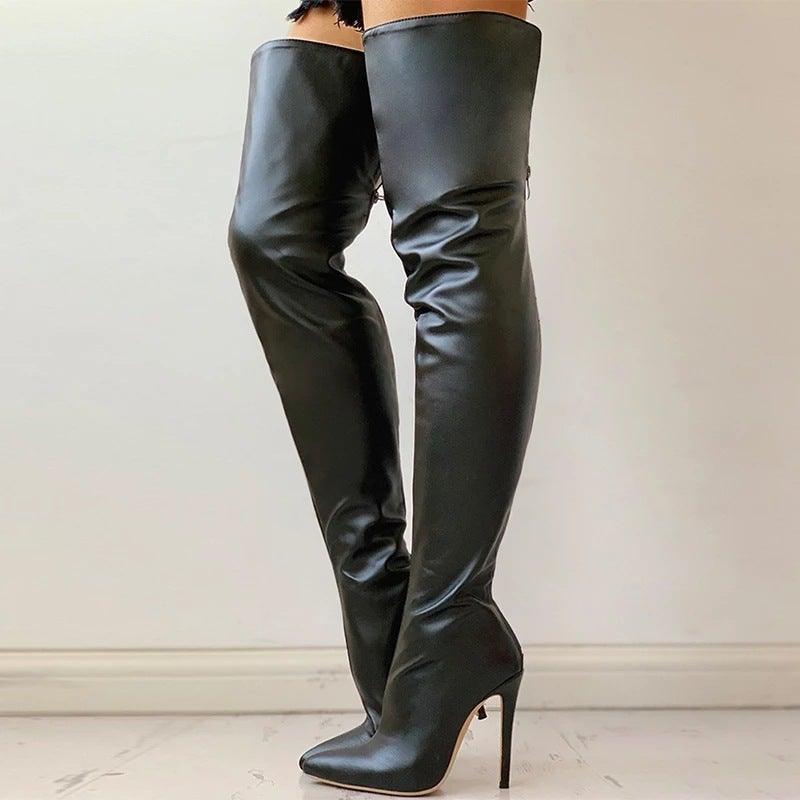 Jeremy Thigh High Leather Boots - Label Frenesi Fashion