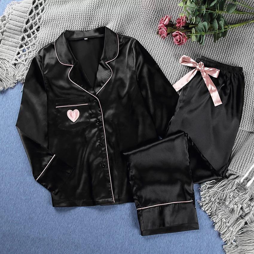 Kawaii Black Satin Nightsuit - Label Frenesi Fashion