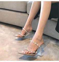 Nina Stud Transparent Heels - Label Frenesi Fashion