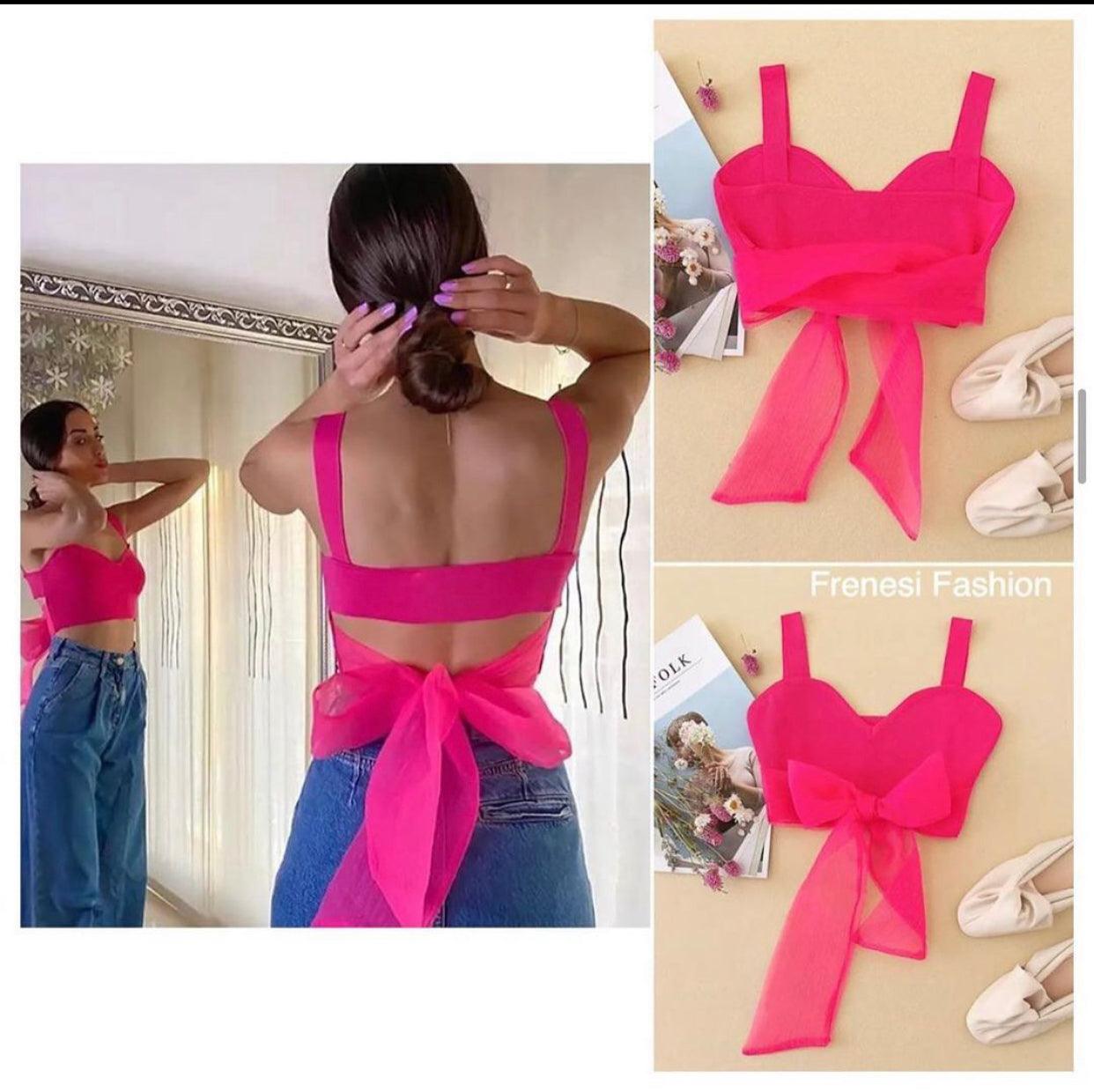 Pink Back Tie Top - Label Frenesi Fashion