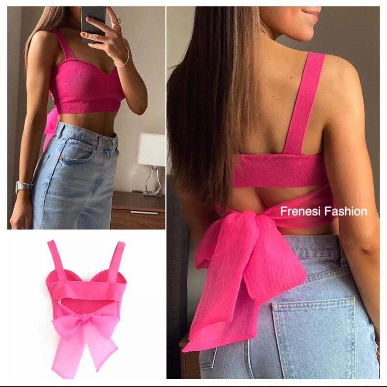 Pink Back Tie Top - Label Frenesi Fashion