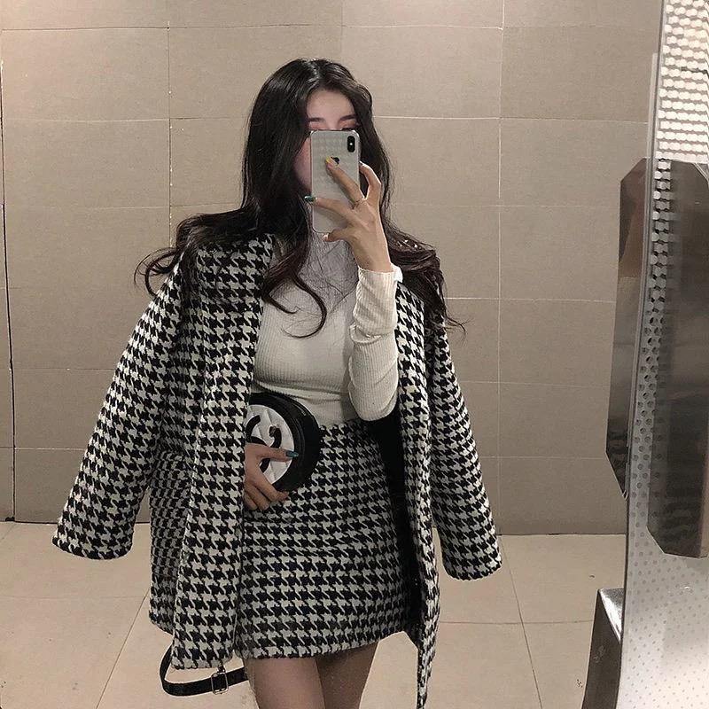 Plaid Coat & Skirt Set - Label Frenesi Fashion