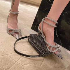 Princess Transparent Brooch Tie Up Heels - Label Frenesi Fashion