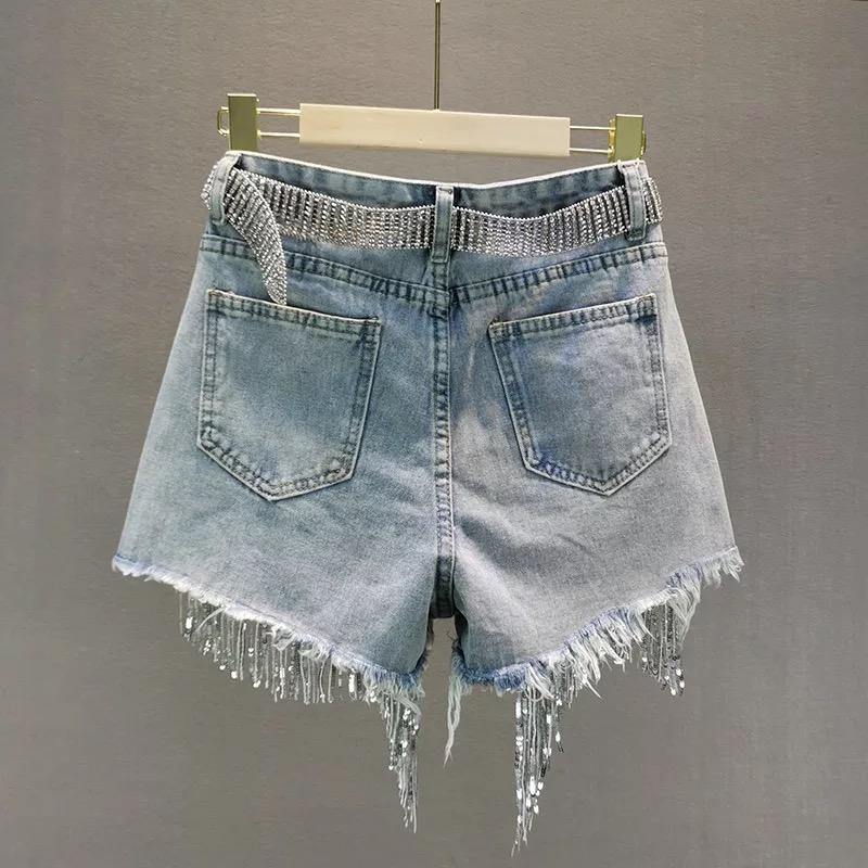 Rhinestone Fringe Denim Shorts - Label Frenesi Fashion