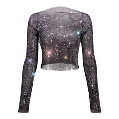 Rhinestone Mesh Top - Label Frenesi Fashion