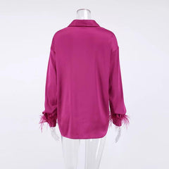 Riley Feather Satin Shirts - Label Frenesi Fashion