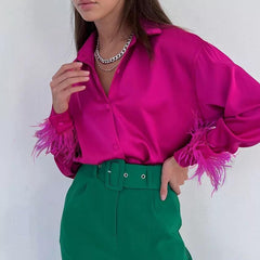 Riley Feather Satin Shirts - Label Frenesi Fashion