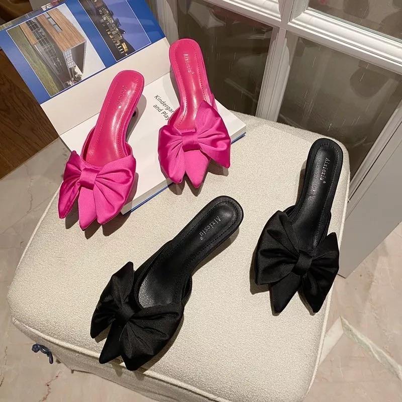 Satin Bow Kitten Heels - Label Frenesi Fashion