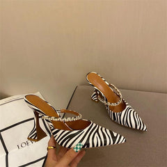 Striped Rhinestone Heels - Label Frenesi Fashion