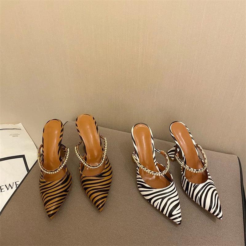 Striped Rhinestone Heels - Label Frenesi Fashion