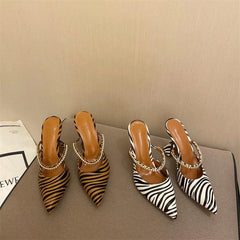 Striped Rhinestone Heels - Label Frenesi Fashion