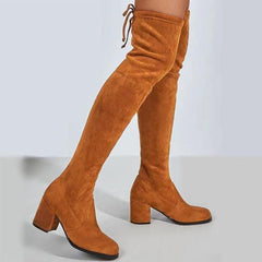 Suede Block Heel High Boots - Label Frenesi Fashion