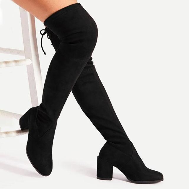 Suede Block Heel High Boots - Label Frenesi Fashion