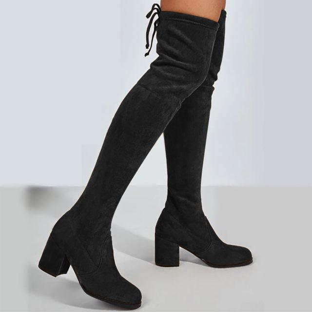 Suede Block Heel High Boots - Label Frenesi Fashion