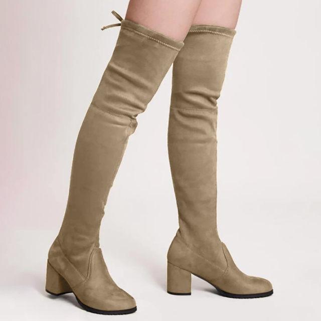 Suede Block Heel High Boots - Label Frenesi Fashion