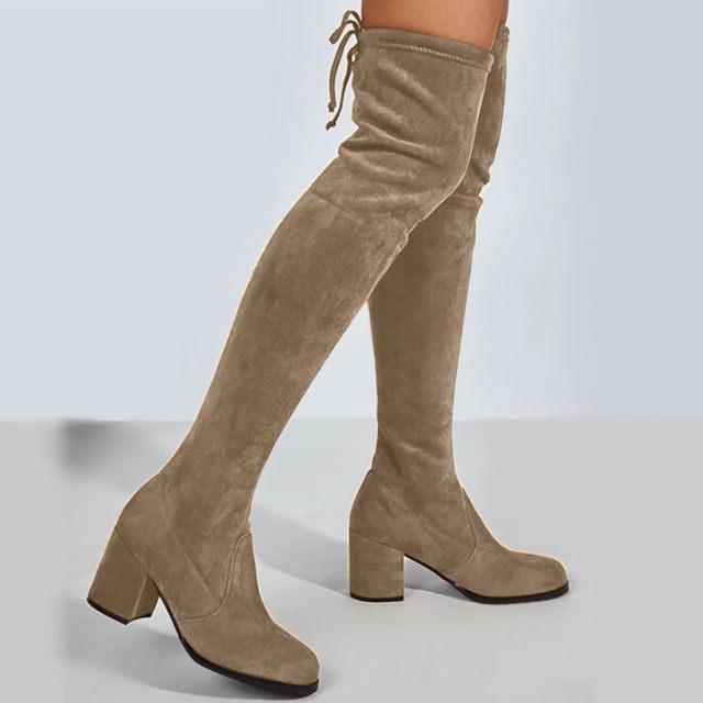 Suede Block Heel High Boots - Label Frenesi Fashion