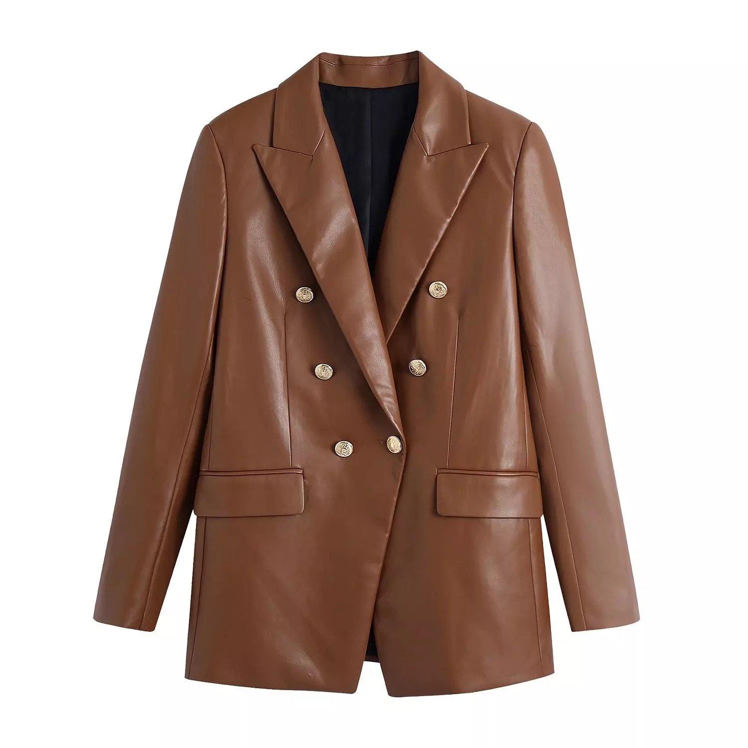 Tan Leather Blazer - Label Frenesi Fashion