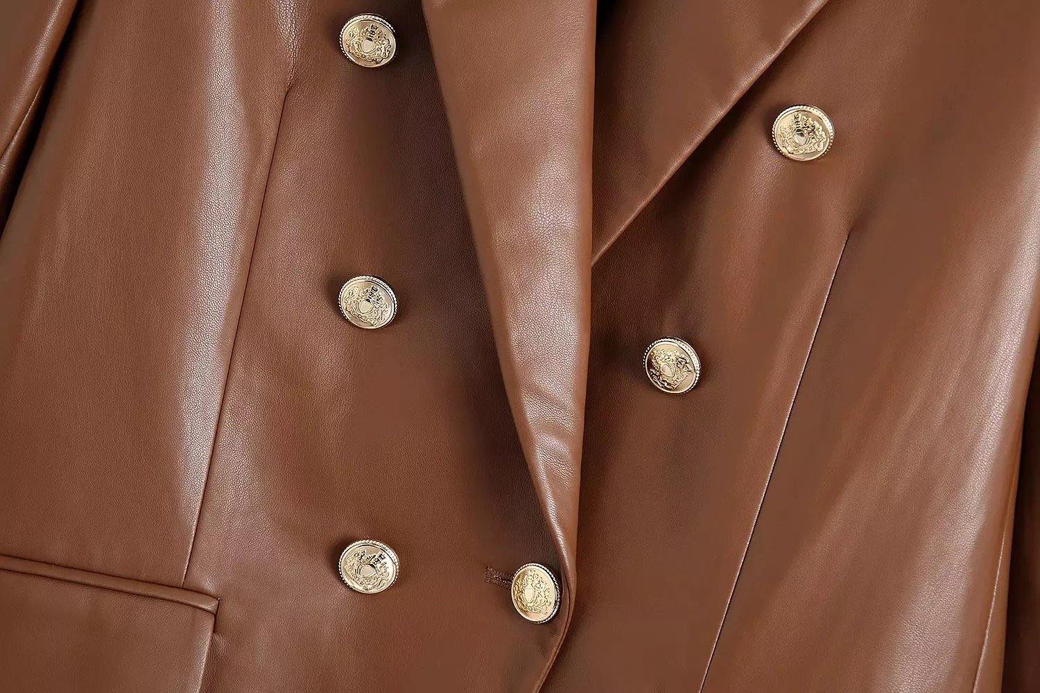 Tan Leather Blazer - Label Frenesi Fashion