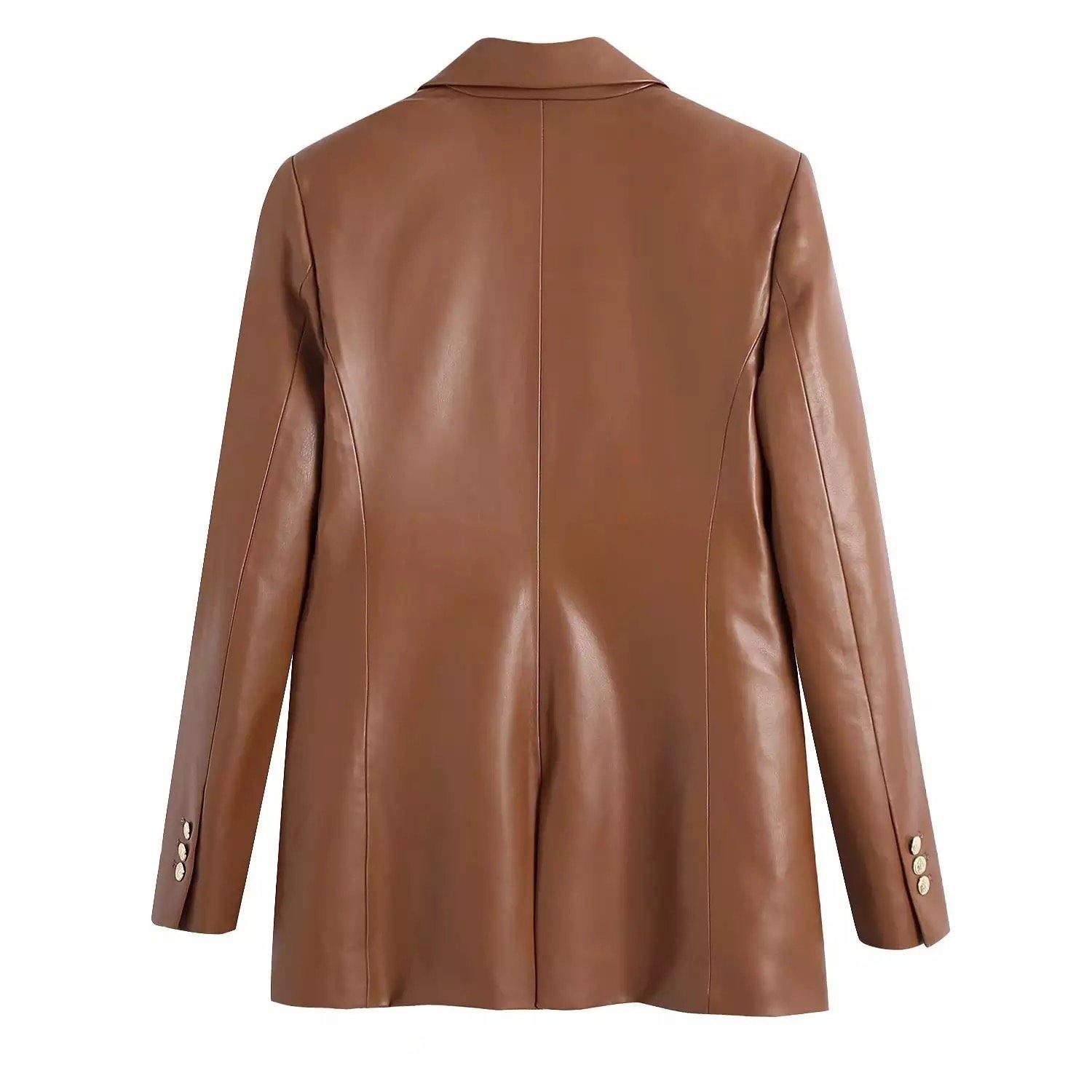 Tan Leather Blazer - Label Frenesi Fashion