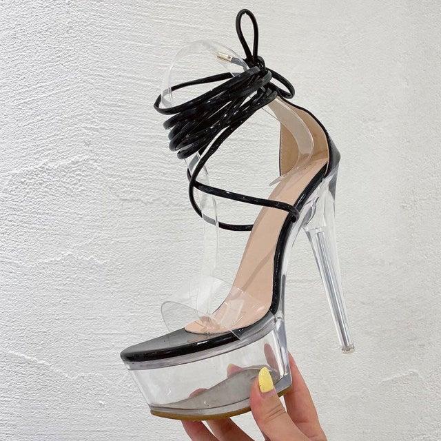 Transparent Tie-up Platform Stiletto Heels - Label Frenesi Fashion